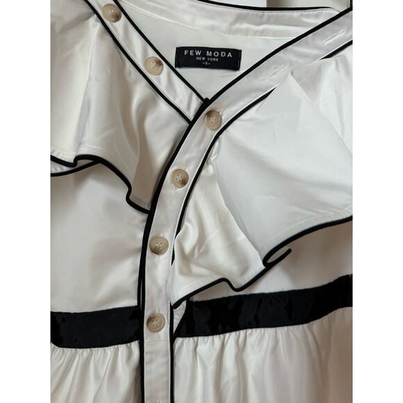 Few Moda New York Asymmetric frilled off shoulder white black dress size small - Picture 9 of 12